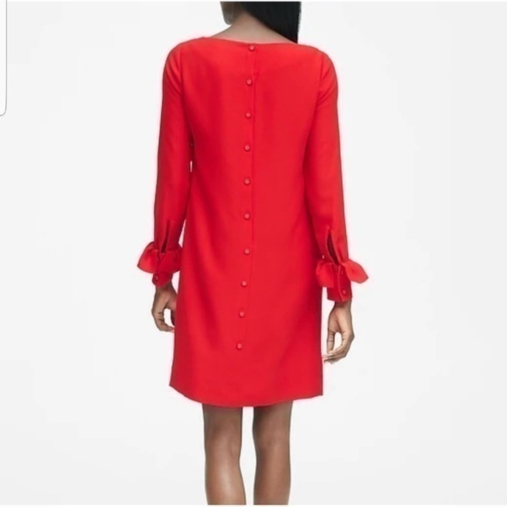 Banana Republic Ruffle Cuff Button Back Shirt Dress Women Size 6P Bright Red